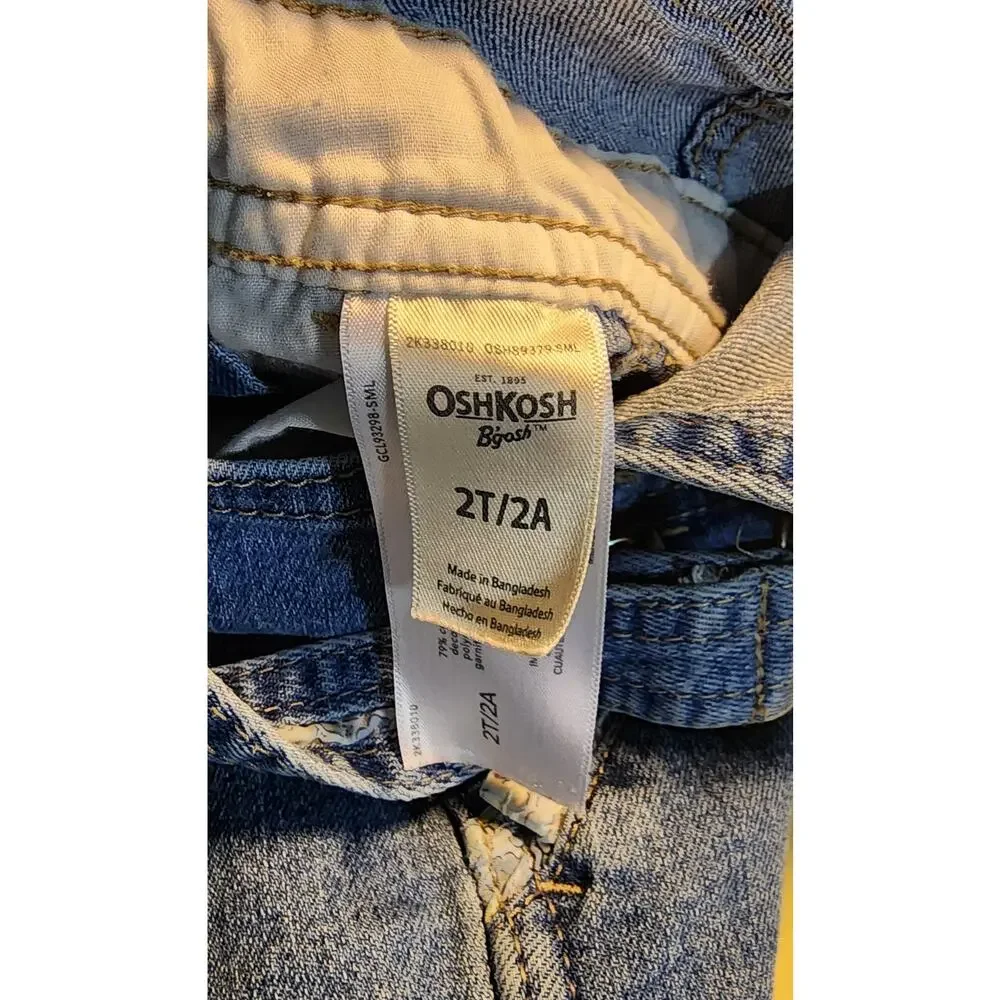 Oshkosh‎ B'Gosh Vestbak Denim Overalls Girls 2T Floral Trim Cuffs Pockets